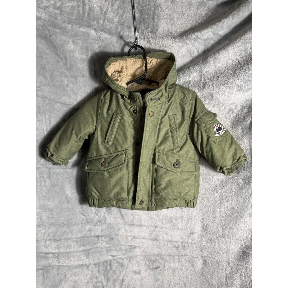 Baby Gap Green‎ Hooded Parka Jacket Sherpa Lined hood 6-12 Months